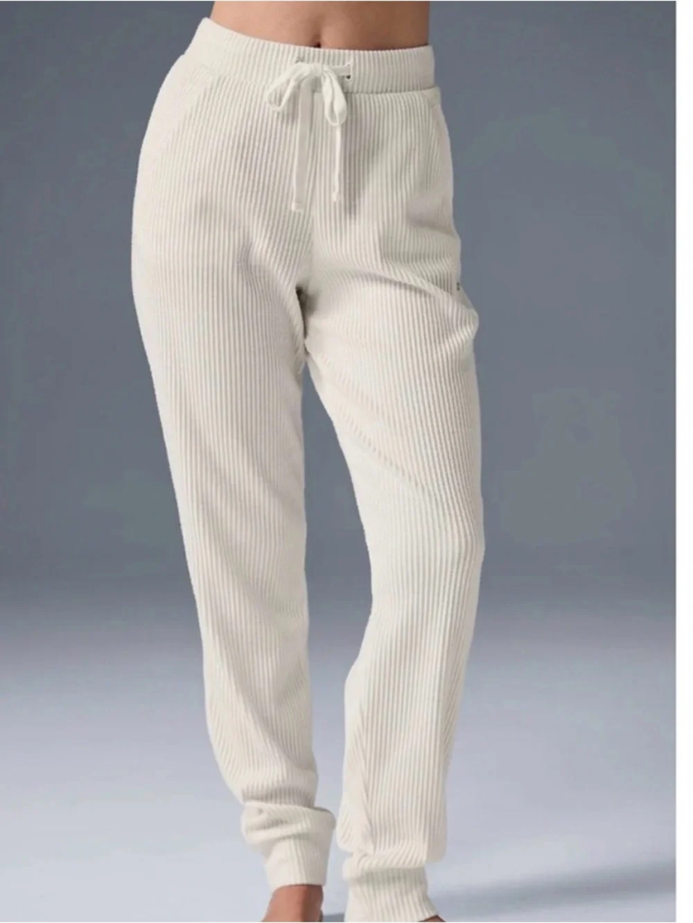 ALO Yoga Ribbed Cream Lounge Pants - Picture 2 of 5